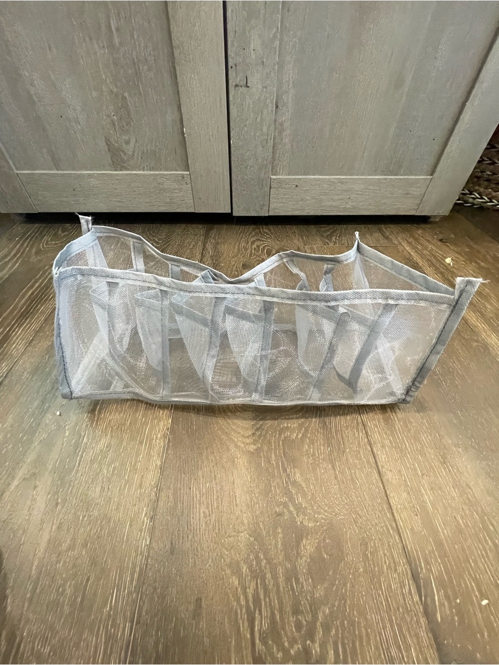 Gray Mesh Organizer with Multiple Pockets